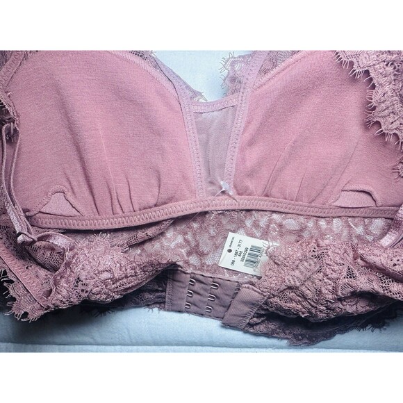 AERIE Mauve Eyelash Floral Lace Padded Plunge Bralette SIZE XS NWT - Picture 3 of 5